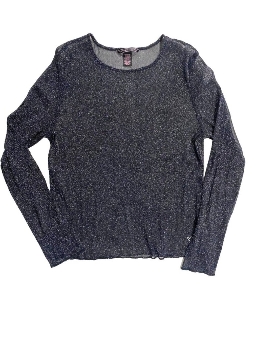 VICTORIA'S SECRET Y2K Silver Sparkle Mesh Long Sleeve Top XS Party Disco Cyber
